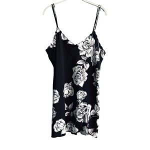 Morgan Taylor Fantasies Floral Chemise Slip Dress Negligee Black White Size L